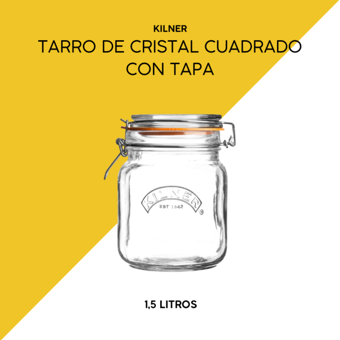 Tarro de cristal cuadrado con tapa hermético 1,5 kilner
