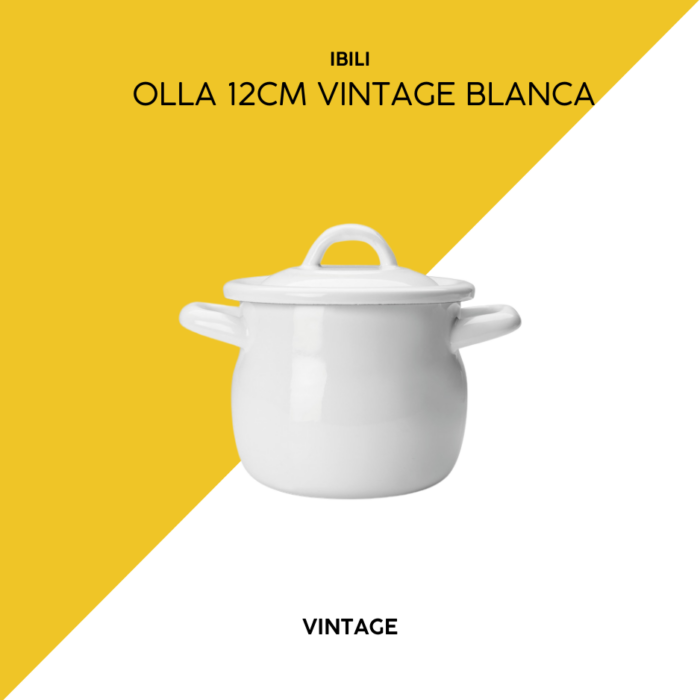 Olla bombada con tapa 12cm vintage blanca ibili