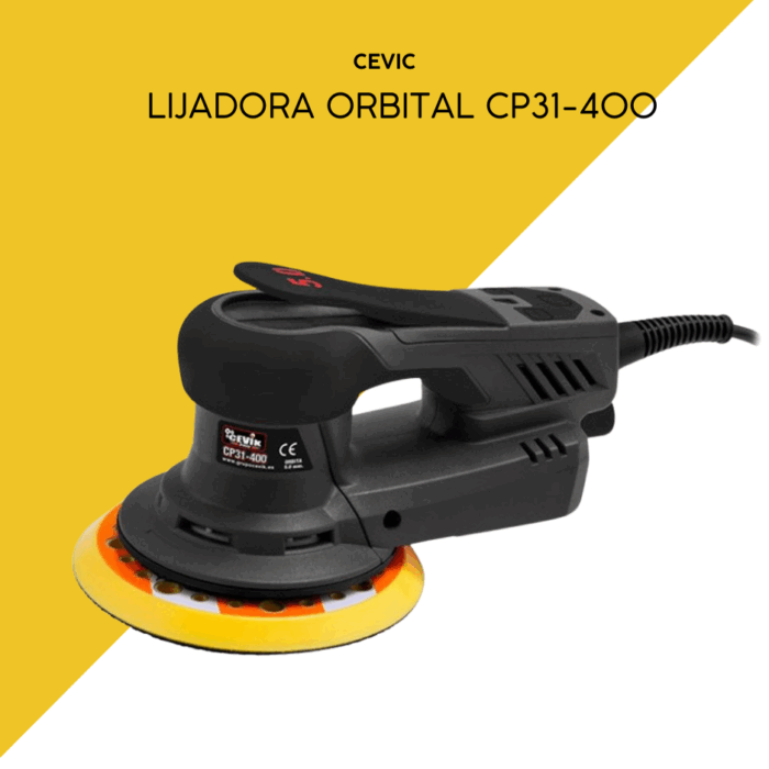 Lijadora roto-orbital Cevik CP31-400 en mesa de trabajo.