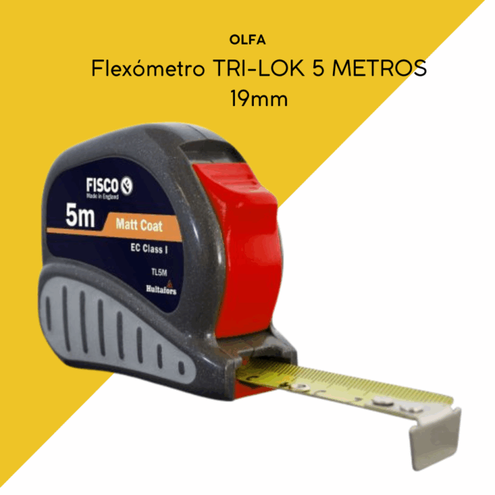 Flexómetro clase I con caja ABS con empuñadura de goma TRI-LOK 5M 19mm FISCO