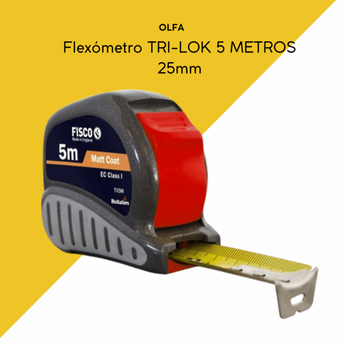Flexómetro clase I con caja ABS con empuñadura de goma TRI-LOK 5M 25mm FISCO