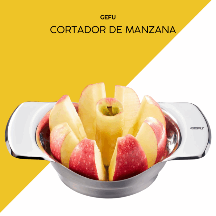 Cortador de manzanas GEFU Parti sobre tabla de cocina