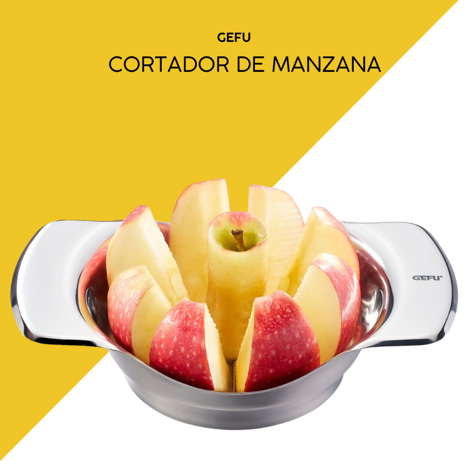 Cortador de manzanas GEFU Parti sobre tabla de cocina