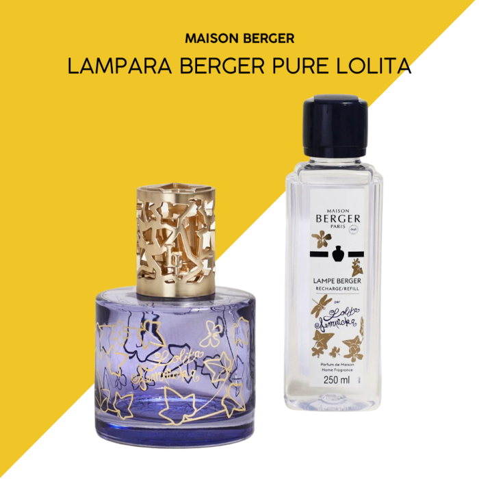Cofre Lámpara Berger Pure Lolita Lempicka Parme sobre mesa decorativa