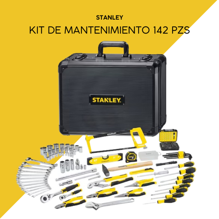Kit de mantenimiento Stanley 142 piezas maletín abierto